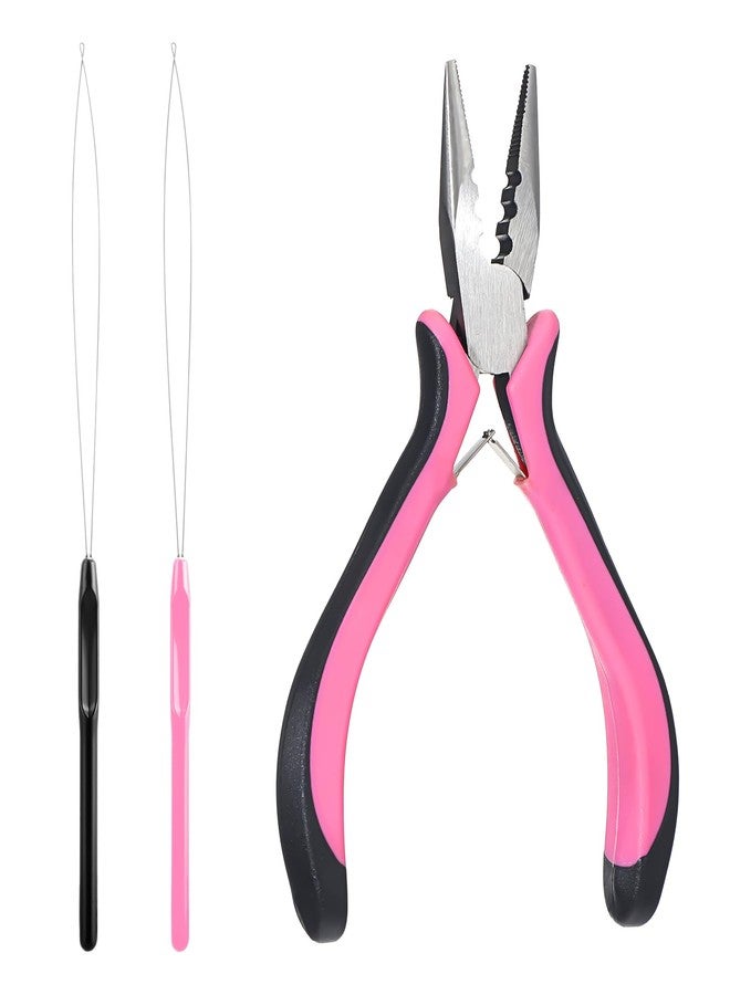 BOHUIZ Micro Links Hair Extension Pliers, 3 Holes Mini Plier Extension Tool Nano Beads for Hair Extensions for Micro and Nano Ring Hairstyle Extensions Opener and Removal Tool (Pink) - Image 1